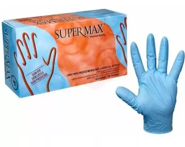 LUVA NITRILICA S/ PO TAM. EG AZUL C/100 SUPERMAX