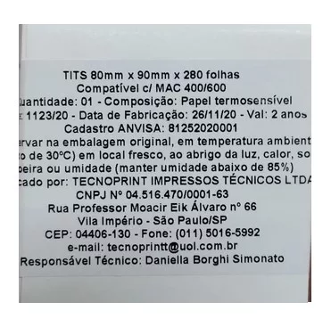 PAPEL TERMO 80MMX90MMX280FL - TECNOPRINT