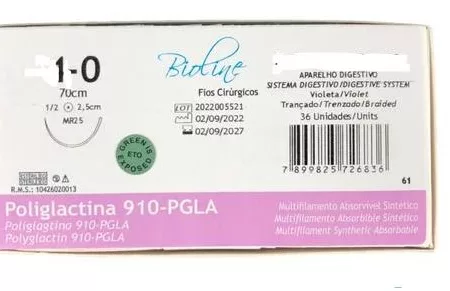POLIGLACTINA 1-0 70CM 1/2 C/AG.4,0 CL BIOLINE PGLA1MR40R