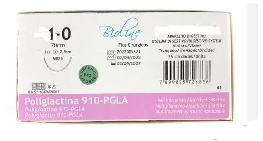 POLIGLACTINA 1-0 70CM 1/2 C/AG.4,0 CL BIOLINE PGLA1MR40R