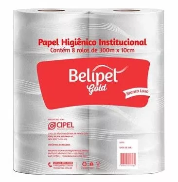 PAPEL HIGIENICO 10CMX300M C/08 FL SIMPLES GOLD BELIPEL