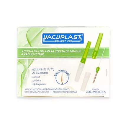 AGULHA COL. SANGUE VACUO 25X08 C/100 VACUPLAST