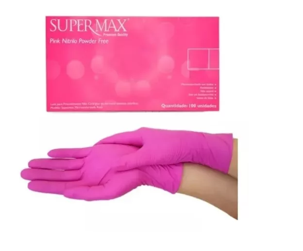 LUVA NITRILICA S/ PO TAM. M ROSA C/100 SUPERMAX
