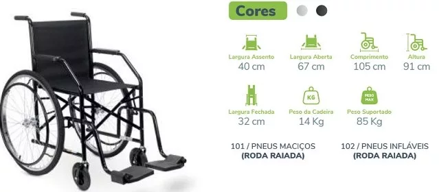 ALUGUEL - CADEIRA DE RODAS 101 PRETA RAIADA 85KG 1.2 - CDS