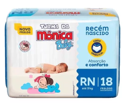FRALDA INFANTIL TAM. RN C/18 - TURMA DA MONICA BABY
