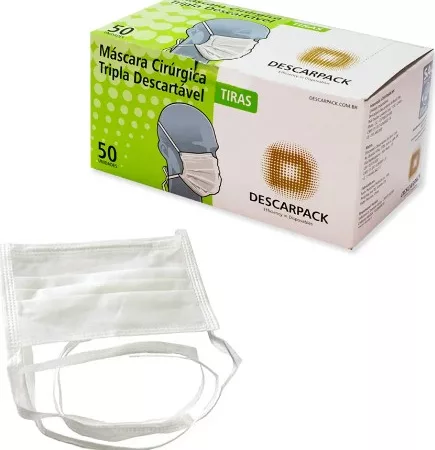 MASCARA CIR TRIPLA DE AMARRAR C/TIRAS C/50 BRANCO DESCARPACK