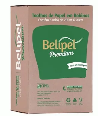 PAPEL TOALHA 20CM X 200M BRANCO ROLO C/ 06 100% CEL PREMIUM - BELIPEL