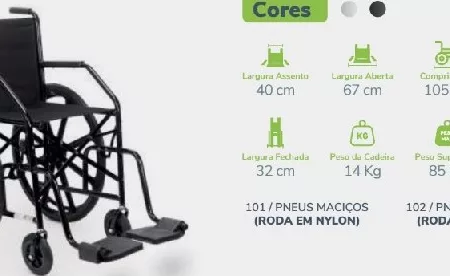 ALUGUEL - CADEIRA DE RODAS 101 PRETA NYLON 85KG 1.1 - CDS