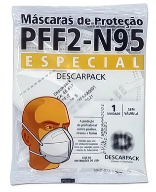 MASCARA RESPIRADOR BRANCA PFF2 S/ VALVULA - DESCARPACK