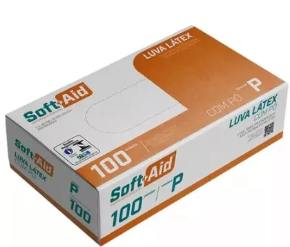 LUVA LATEX C/PO TAM M C/100 SOFT+AID