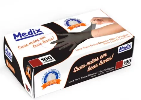 LUVA NITRILICA S/ PO TAM. G PRETA C/100 - MEDIX