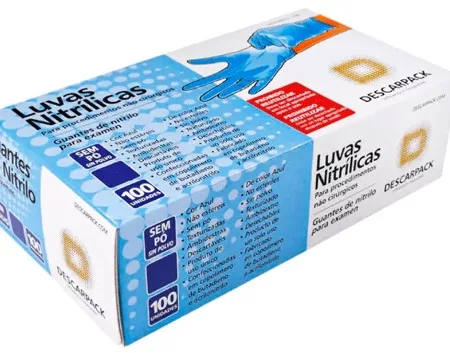 LUVA NITRILICA S/ PO TAM. M AZUL C/100 DESCARPACK