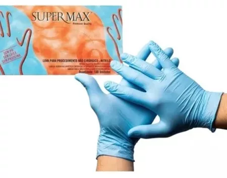 LUVA NITRILICA S/ PO TAM. M AZUL C/100 SUPERMAX