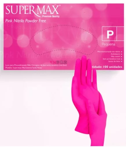 LUVA NITRILICA S/ PO TAM. P ROSA C/100 SUPERMAX