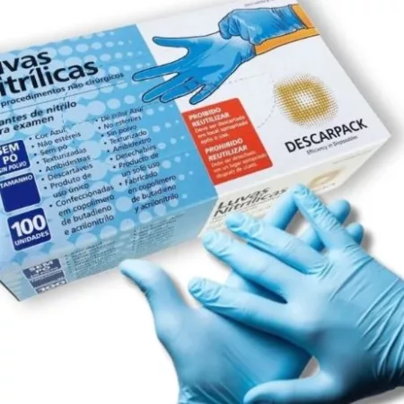 LUVA NITRILICA S/ PO TAM. G AZUL C/100 DESCARPACK