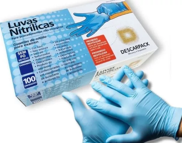 LUVA NITRILICA S/ PO TAM. G AZUL C/100 DESCARPACK