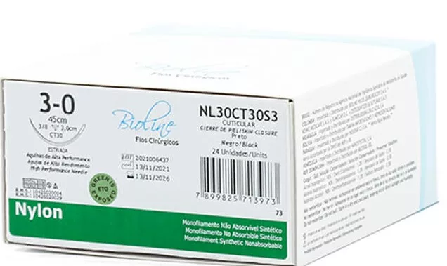 NYLON PRETO 3-0 45CM 3/8 C/AG.3,0 CT BIOLINE NL30CT30S3