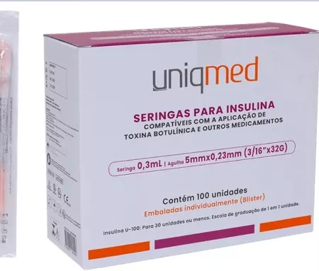SERINGA 0,3ML C/AG 5X23MM 32G BLISTER UNIQMED