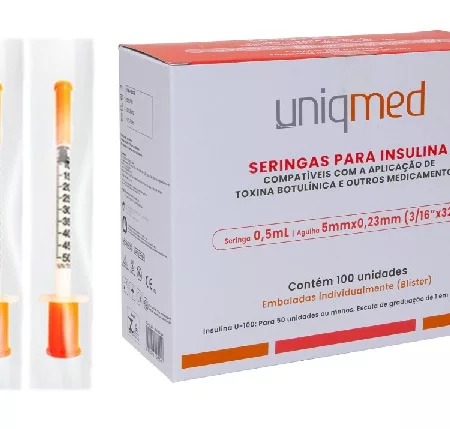 SERINGA 0,5ML C/AG 5X23MM 32G BLISTER UNIQMED