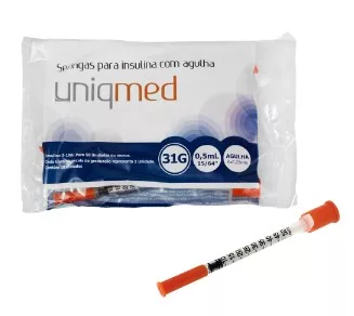 SERINGA 0,5ML C/AG 6X25MM 31G POLYBAG C/10 - UNIQMED