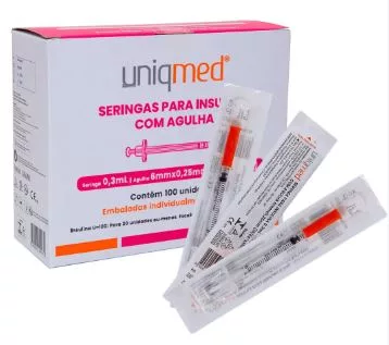 SERINGA 0,3ML C/AG 6X25MM 31G BLISTER UNIQMED ST