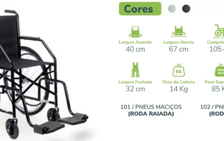 CADEIRA DE RODAS 101 PRETA RAIADA DOBRAVEL (85KG) - CDS