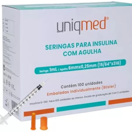 SERINGA 01ML C/AG 6X25MM 31G BLISTER UNIQMED ST