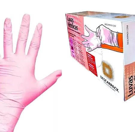 LUVA NITRILICA S/ PO TAM. M ROSA C/100 DESCARPACK