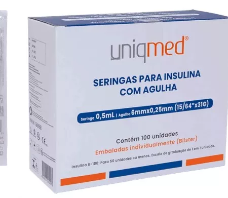 SERINGA 0,5ML C/AG 6X25MM 31G BLISTER UNIQMED