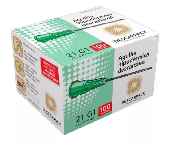 AGULHA HIPOD. 25 X 0,80 (21G X 1) C/100 - DESCARPACK
