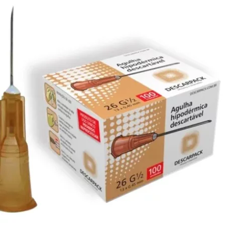 AGULHA HIPOD. 13 X 0,45 (26G 1/2) C/100 - DESCARPACK