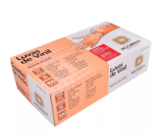 LUVA VINIL S/TALCO TAM.G C/100 DESCARPACK