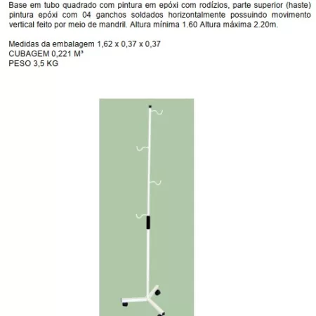 SUPORTE PARA SORO C/ RODIZIOS EPOXI BRANCO - SALUTEM S-1190-A