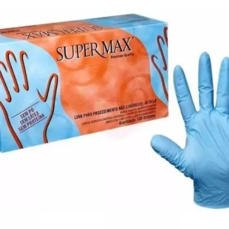 LUVA NITRILICA S/ PO TAM. EG AZUL C/100 SUPERMAX