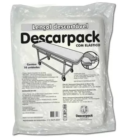 LENCOL TNT C/ELASTICO 200X90CM C/10 BRANCO LEVE DESCARPACK